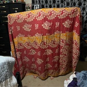 Floral Red and Orange kantha Quilt